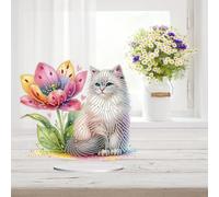 Abillyn Kit di ornamenti da tavolo per pittura a mosaico con gatto e fiori, fai da te 5D, decorazione per casa, scrivania, finestra, motivo: gatto