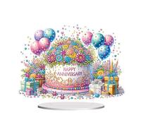 Abillyn Kit di ornamenti da tavolo per torta con scritta "Happy Anniversary", decorazione fai da te con diamanti 5D, decorazione per la casa e la scrivania (anniversario)