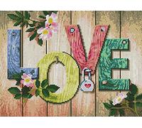Abillyn - Kit per punto croce, in legno, con scritta in lingua inglese "Love and Flower" (lingua italiana non garantita)