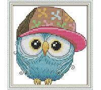 Abillyn - Kit per punto croce, motivo: gufo con cappello stampato con motivo stampato