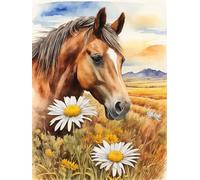 Abillyn Kit per ricamo a punto croce con cavallo e fiori stampati con motivo stampato (cavallo)