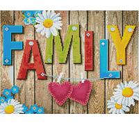 Abillyn - Kit per ricamo a punto croce, in legno, con scritta "Family and Love" e cuori stampati con motivo stampato (famiglia)