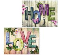 Abillyn - Kit per ricamo a punto croce, in legno, con scritta "Home and Love", confezione da 2 pezzi