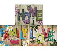 Abillyn - Kit per ricamo a punto croce, in legno, con scritta "Home & Love and Family", confezione da 3 pezzi, con motivo stampato (Home & Love & Family 3 pezzi)