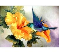 Abillyn - Kit per ricamo a punto croce, motivo: colibrì e fiore, con motivo stampato