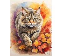 Abillyn Kit per ricamo a punto croce, motivo: gatto e foglia d'acero stampato con motivo stampato (gatto)