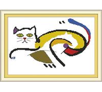 Abillyn - Kit per ricamo a punto croce, motivo: gatto grasso spaventato stampato con motivo stampato (gatto)