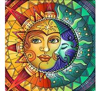 Abillyn - Kit per ricamo a punto croce, motivo: sole e luna, stelle, faccina frattale, hippie, con motivo stampato (sole)