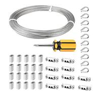 Abimars Cavo acciaio 304 inox 30m, con Manicotti in alluminio, ditali, ideale per piante rampicanti, guida per illuminazione, decorazione per uccelli, cibo, fiori, fai da te