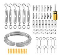 Abimars Kit per cavo acciaio rivestito 2mm, 30m rivestito in plastica 304, set di luci da appendere, con manicotto in alluminio M2, Ditali M3, Tenditore per occhi