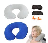 ABinCHAOBang Set di 2 cuscini gonfiabili per il collo, da viaggio, compatti, per adulti e bambini, pieghevoli/portatili, da viaggio, per aereo, treno, auto e ufficio (blu, grigio)