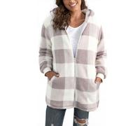 ABINGOO Donna Felpa con Cappuccio in Pile Manica Lunga Giacche a Scacchi e Cappotti Casual Allentato Outwear con Tasche Vello Caldo Giacca Autunno Inverno(A-Grigio,M)