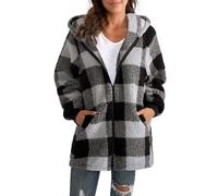ABINGOO Donna Felpa con Cappuccio in Pile Manica Lunga Giacche a Scacchi e Cappotti Casual Allentato Outwear con Tasche Vello Caldo Giacca Autunno Inverno(Grigio,L)