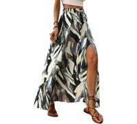 ABINGOO Gonna Lunga Donna Estiva A Linea Elastico Vita Alta con Spacco Boho Stampa Floreale Swing Casual Spiaggia Vacanze Maxi Gonna(Verde,S)