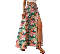 ABINGOO Gonna Lunga Donna Estiva A Linea Elastico Vita Alta con Spacco Boho Stampa Floreale Swing Casual Spiaggia Vacanze Maxi Gonna(Rosa,M)