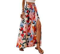 ABINGOO Gonna Lunga Donna Estiva A Linea Elastico Vita Alta con Spacco Boho Stampa Floreale Swing Casual Spiaggia Vacanze Maxi Gonna(Rosso,S)