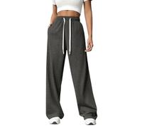 ABINGOO Pantaloni Sportivi Donna Dritti Con Tasche e Coulisse - Jogger Larga Leggeri per Correre, Jogging, Fitness, Sport, Yoga (Grigio Scuro, XL)