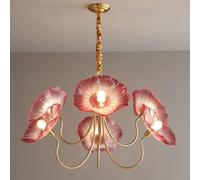 Abinlina Rustic Flower Chandelier - Adjustable Brass Semi Pendant Light Antique Glass for Bedroom, Dining, and Living Room(Pink)