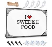 Abipuir Cartello da bar per la decorazione della casa I Love Swedish Food Targa in latta per la camera dei bambini decorazione della piscina (colore: colore, dimensioni: 20 x 30 cm)