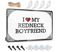 Abipuir Targa in latta con scritta "I Love My Redneck Boyfriend" in metallo sarcastico per il bagno (colore: colore, dimensioni: 20 x 30 cm)
