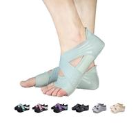 ABIRAM Calze da yoga senza dita antiscivolo e cinghie, per pilates, sbarra, balletto, bikram, allenamento da donna, Grigio, Large