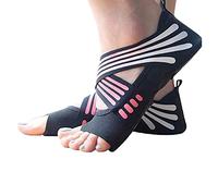 ABIRAM - Calzini da yoga senza dita, con grip antiscivolo e cinghie, per pilates, barre, danza classica, bikram e allenamento, Rosa, X-Large