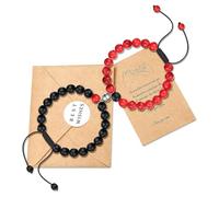 ABISIN Braccialetti coordinati regali per coppie, 2 pezzi perline di pietra naturale, braccialetto regolabile per uomo, fidanzato, marito, fidanzato, anima gemella, fidanzata, moglie, relazione a