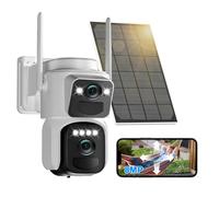 Abiso 8MP Telecamera WiFi Esterno 360 PTZ Telecamera di Sorveglianza Esterna a Doppia Lente, Audio Bidirezionale, Rilevamento Umano con AI, Pannello Solare Integrato, Visione Notturna a Colore