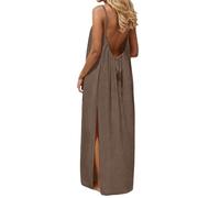 Abiti a canotta senza schienale da donna in cotone e lino estivo con spalline sottili prendisole casual senza maniche leggero abito lungo fluido tinta unita elegante vacanze spiaggia abiti per feste