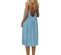 Abiti a canotta senza schienale da donna in cotone e lino estivo con spalline sottili prendisole casual senza maniche leggero abito lungo fluido tinta unita elegante vacanze spiaggia abiti per feste