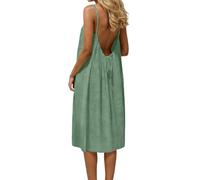 Abiti a canotta senza schienale da donna in cotone e lino estivo con spalline sottili prendisole casual senza maniche leggero abito lungo fluido tinta unita elegante vacanze spiaggia abiti per feste
