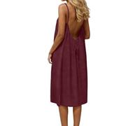 Abiti a canotta senza schienale da donna in cotone e lino estivo con spalline sottili prendisole casual senza maniche leggero abito lungo fluido tinta unita elegante vacanze spiaggia abiti per feste