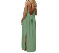 Abiti a canotta senza schienale da donna in cotone e lino estivo con spalline sottili prendisole casual senza maniche leggero abito lungo fluido tinta unita elegante vacanze spiaggia abiti per feste