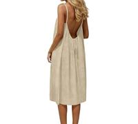 Abiti a canotta senza schienale da donna in cotone e lino estivo con spalline sottili prendisole casual senza maniche leggero abito lungo fluido tinta unita elegante vacanze spiaggia abiti per feste
