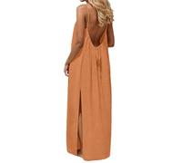 Abiti a canotta senza schienale da donna in cotone e lino estivo con spalline sottili prendisole casual senza maniche leggero abito lungo fluido tinta unita elegante vacanze spiaggia abiti per feste