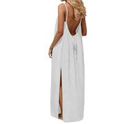 Abiti a canotta senza schienale da donna in cotone e lino estivo con spalline sottili prendisole casual senza maniche leggero abito lungo fluido tinta unita elegante vacanze spiaggia abiti per feste