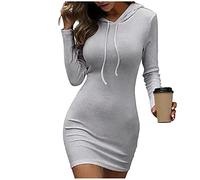 Abiti a maglia per donna invernali eleganti vestito pullover donna sexy tinta unita scollo a V maniche lunghe caldo slim fit abiti con cappuccio miniabito donna aderente corto abito da cocktail