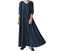 Abiti a maniche lunghe da donna casual larghi maxi abiti da donna tinta unita con scollo a V camicia da notte autunno inverno taglie forti comodo abbigliamento da casa abiti lunghi, 02-blu navy, 5XL