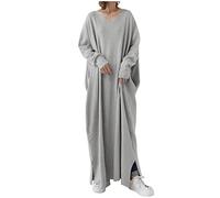 Abiti a maniche lunghe da donna casual larghi maxi abiti da donna tinta unita con scollo a V vestito maglione camicia da notte autunno inverno taglie forti comodo abbigliamento da casa abbigliamento