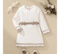 Abiti a maniche lunghe in maglia per bambine, bianchi con fiocchi e motivi, adatti per l'autunno e l'inverno, Natale, l'apertura della scuola e le feste. Sono casual e carini, morbidi e confortevoli,