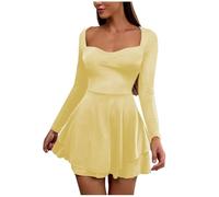 Abiti a maniche lunghe per ragazze adolescenti con scollo quadrato con volant orlo a strati Fit & Flare Swing abiti svasati elegante mini abito aderente per matrimonio cocktail ritorno a casa ballo