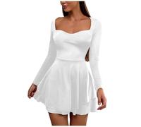 Abiti a maniche lunghe per ragazze adolescenti con scollo quadrato con volant orlo a strati Fit & Flare Swing abiti svasati elegante mini abito aderente per matrimonio cocktail ritorno a casa ballo