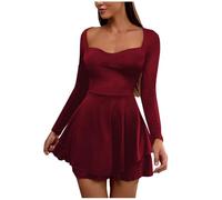 Abiti a maniche lunghe per ragazze adolescenti con scollo quadrato con volant orlo a strati Fit & Flare Swing abiti svasati elegante mini abito aderente per matrimonio cocktail ritorno a casa ballo