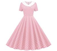 Abiti a pois da donna UK vintage rockabilly scollo a V con colletto a maniche corte abito casual svasato abito da cocktail party anni '50 abito da sera abito da ballo i tuoi ordini, rosa, S