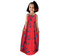 Abiti Abito per bambini Ankara Backless 16Y Abiti Strap Tradizionale Ragazza Africana Principessa Bambino Stile Senza Maniche Dashiki Ragazze O, Colore: rosso, 4-5 Jahre