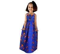 Abiti Abito per bambini Ankara Backless 16Y Abiti Strap Tradizionale Ragazza Africana Principessa Bambino Stile Senza Maniche Dashiki Ragazze O, Blu, 2-3 Jahre