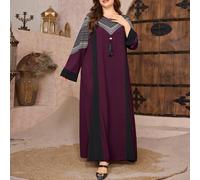 Abiti arabi eleganti e lussuosi di taglia grande con motivo floreale a mosaico, spighe di grano e lunghezza maxi, abiti modesti di taglia grande, kaftan 0XL,1XL,2XL,3XL,4XLBlocchi di colore,A strisce,