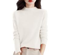 Abiti autunnali da donna maglione a collo alto semi a maniche lunghe in tinta unita pullover con una camicia di base autunno e inverno maglioni larghi caldi UK, bianco, L