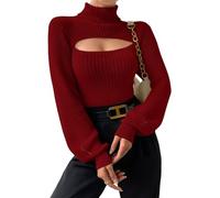 Abiti Autunnali Sexy per Le Donne, Maglioni Crop Top per Le Donne, Pullover a Coste con Maniche Lunghe e Cut out, Collo Alto, Moda Invernale