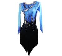 Abiti Balli Latino Gonna Salsa Tango Sfumata Completo Cha Cha Lucente | Gare Professionistiche Maniche Lunghe Frange Decorazioni Strass Lusso Fine Anno Eleganza Alta Gamma Strass